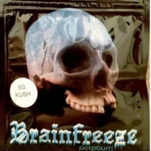 Brainfreeze Herbal Incense sticks with a refreshing and cooling design, emitting invigorating aromas that promote mental clarity and relaxation, set against a serene backdrop