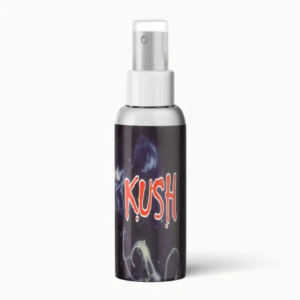 Kush Alcohol Incense bottle with a distinctive label and clear liquid, showcasing its premium alcohol infusion for a potent and aromatic incense experience