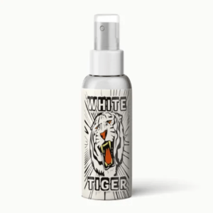 White Tiger Alcohol Incense bottle, featuring a bold design and a clear liquid, highlighting its unique blend of herbal incense with alcohol infusion for a potent and aromatic experience